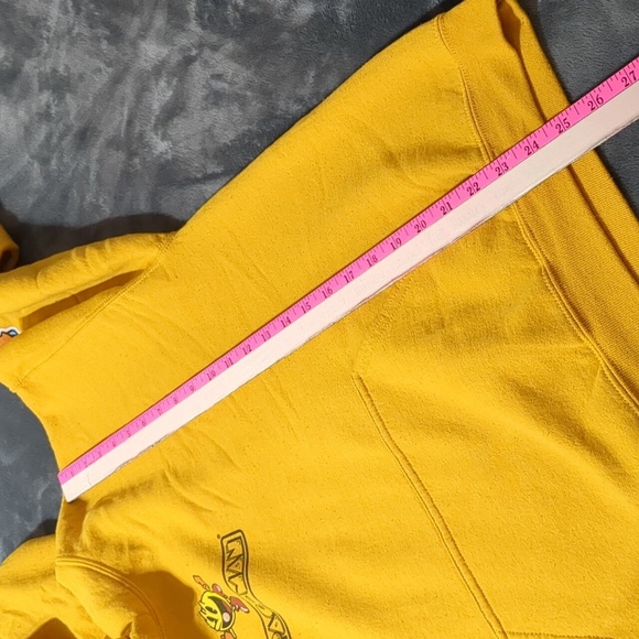 PAC-MAN Hoodie Mens Yellow Ghosts On Sleeve Pullover Hoodie size Large - Picture 7 of 7